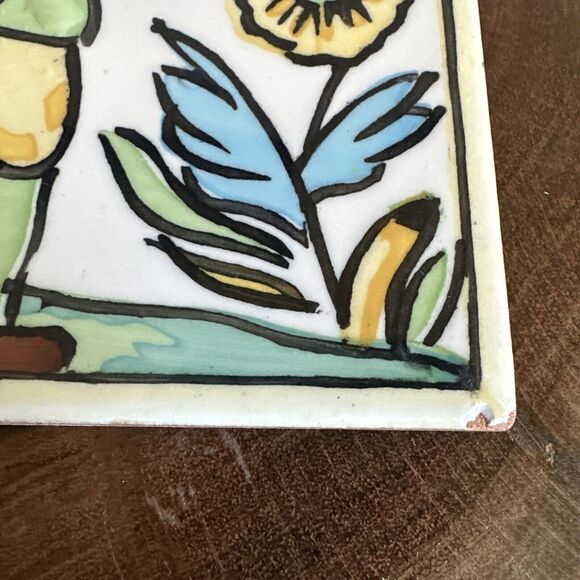 CEDOLESA Art Tile Made in Spain Man with Flute 6" x 6" Colorful Painted - Picture 3 of 8